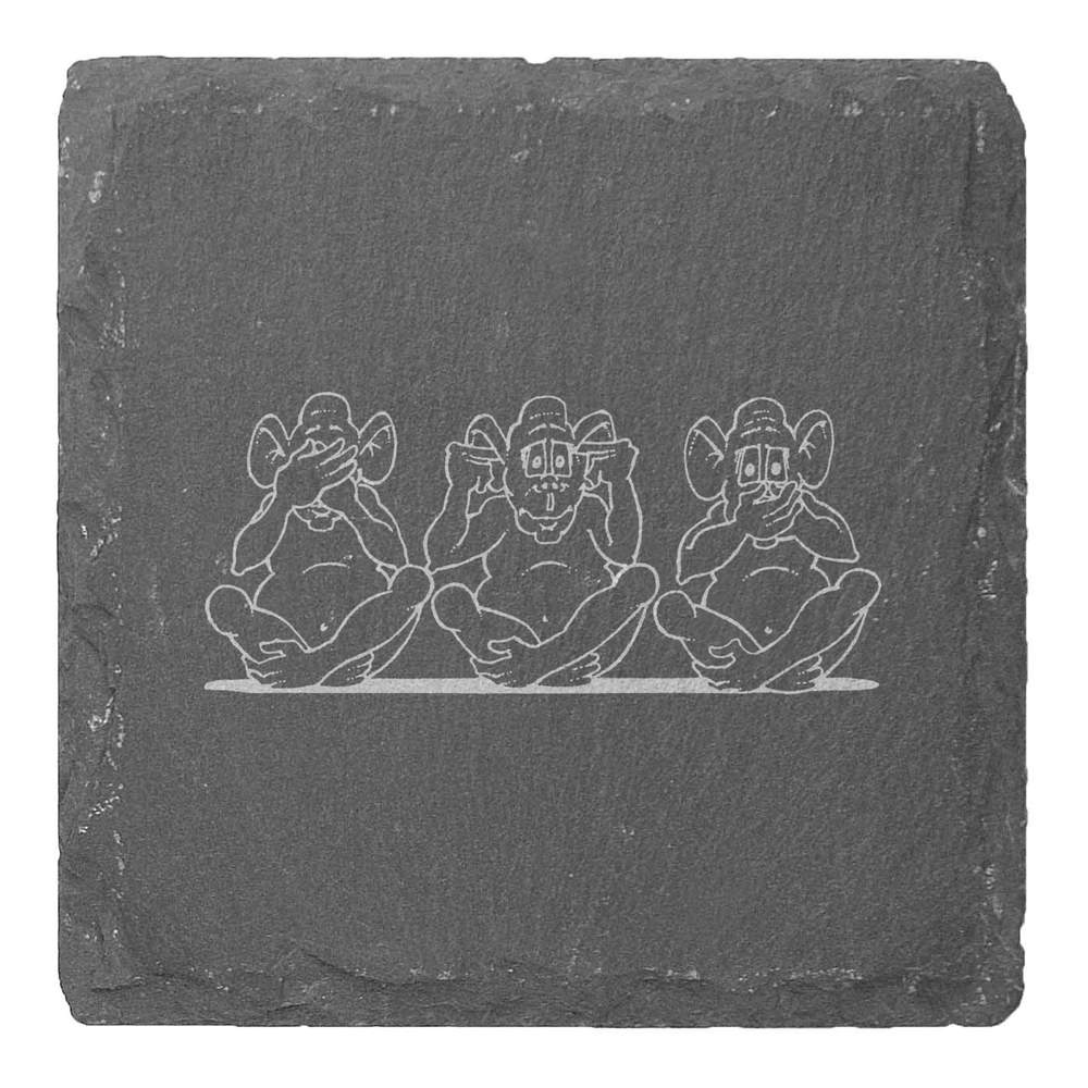 4 x 'Three Wise Monkeys' 10cm Square Slate Coasters (CR00192045)