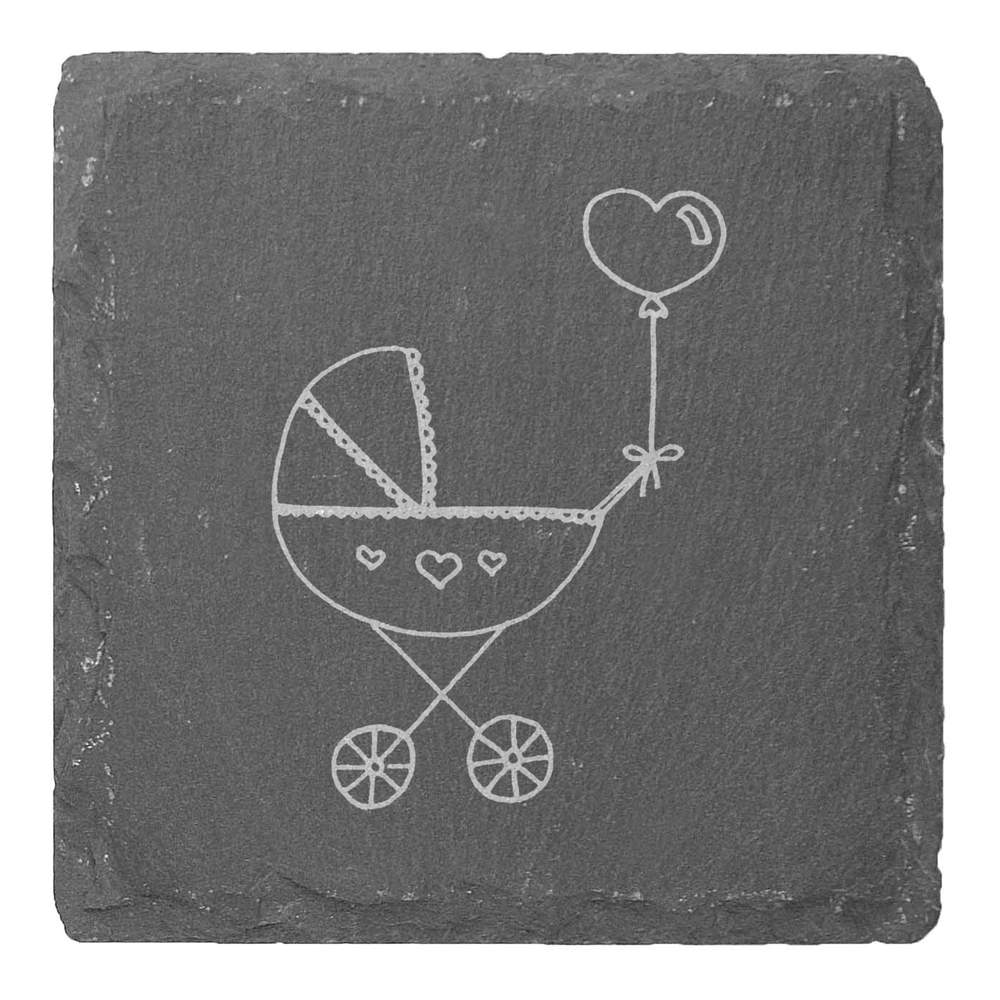4 x 'Pram with Heart Balloon' 10cm Square Slate Coasters (CR00198980)