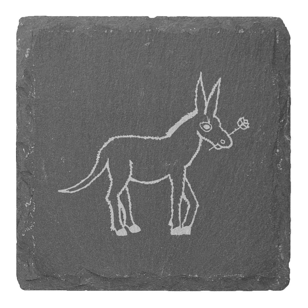 4 x 'Donkey With Rose' 10cm Square Slate Coasters (CR00199301)