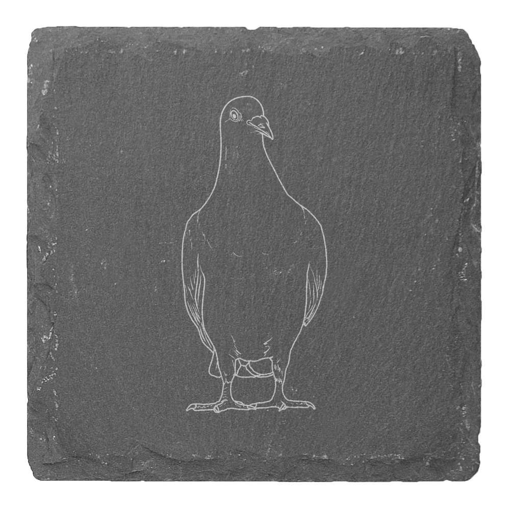 4 x 'Standing Pigeon' 10cm Square Slate Coasters (CR00201995)