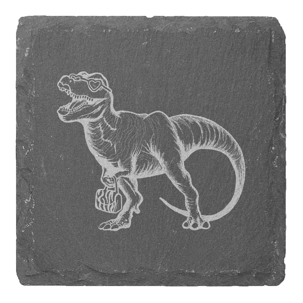 4 x 'T-Rex With Handbag' 10cm Square Slate Coasters (CR00205176)