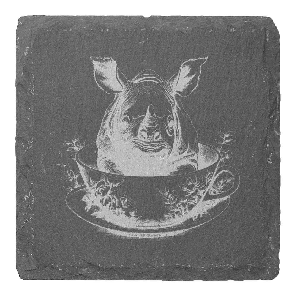4 x 'Rhino' 10cm Square Slate Coasters (CR00209153)