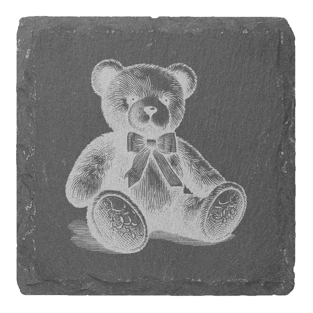 4 x 'Teddy Bear' 10cm Square Slate Coasters (CR00212220)
