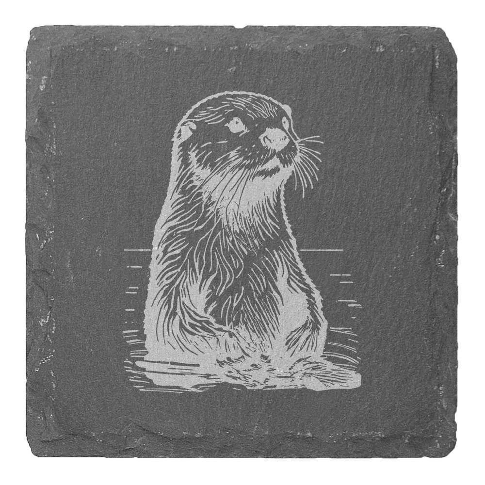 4 x 'Sea Otter' 10cm Square Slate Coasters (CR00213423)