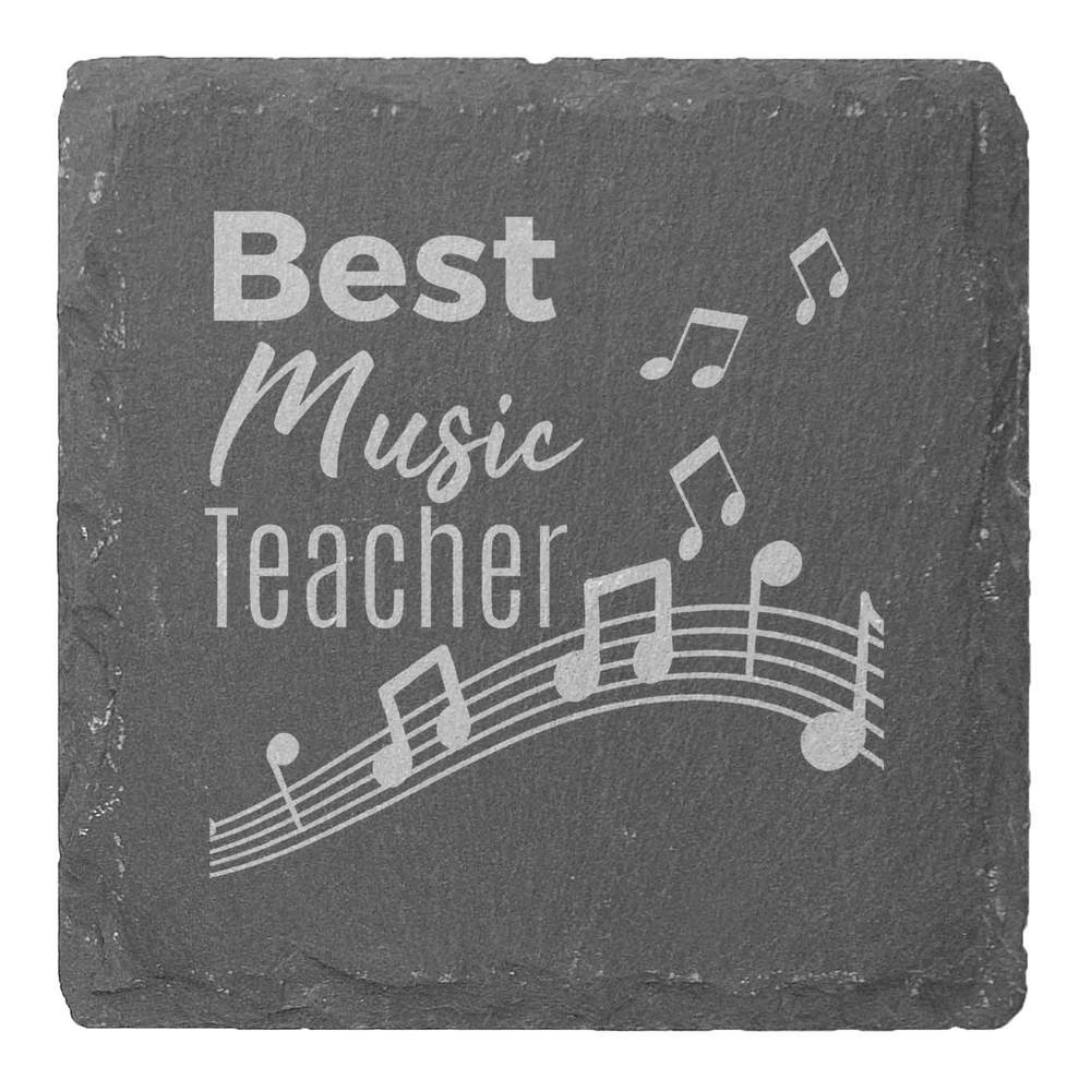 4 x 'Best Music Teacher' 10cm Square Slate Coasters (CR00215223)