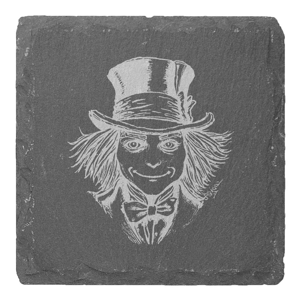 4 x 'The Mad Hatter' 10cm Square Slate Coasters (CR00216693)