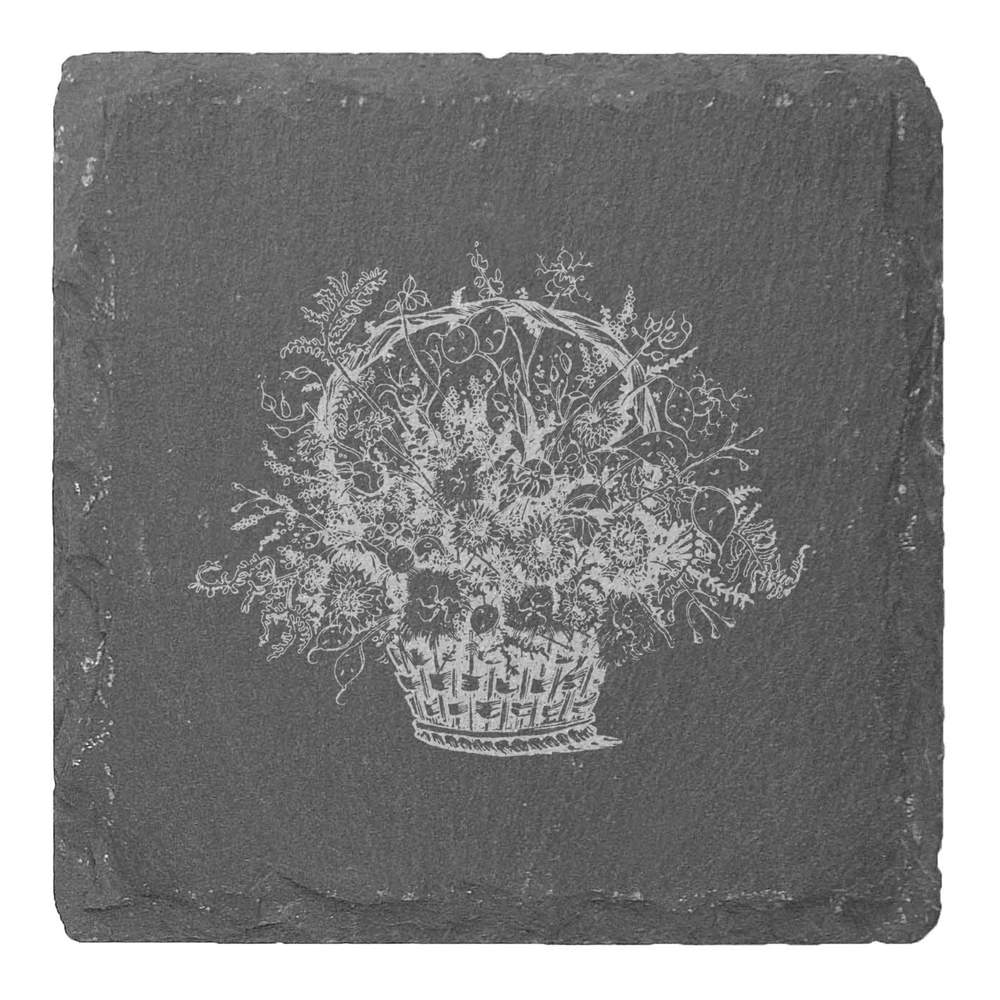 4 x 'Dried Flower Basket' 10cm Square Slate Coasters (CR00217131)