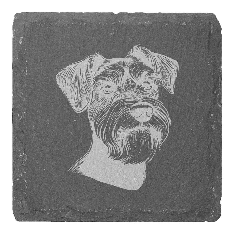 4 x 'Schnauzer Dog Portrait' 10cm Square Slate Coasters (CR00221679)