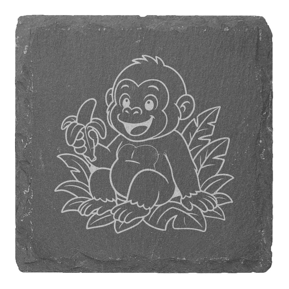 4 x 'Gorilla Eating a Banana' Square Slate Coasters - 10cm - Drinks Mats for Mugs, Glasses, Tables and Gifts (CR00226582)