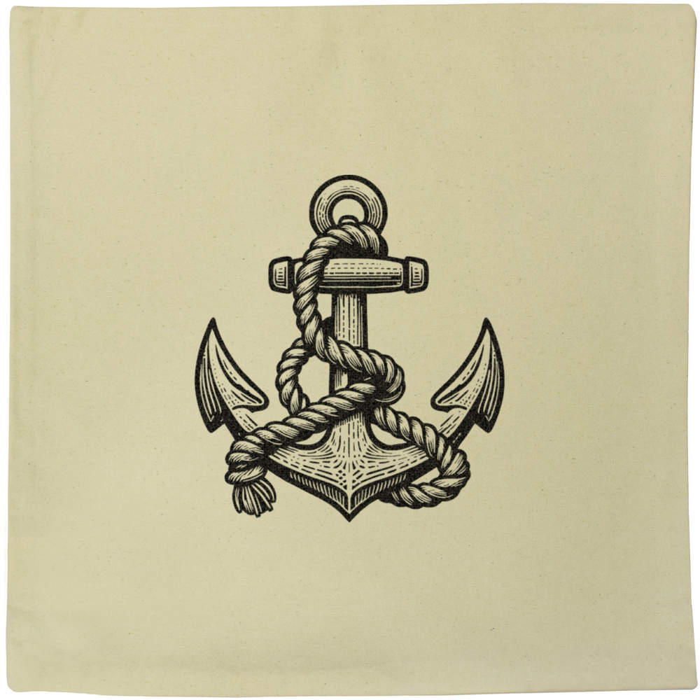 'Anchor and Rope' Canvas Cushion Cover - 40cm - Decorative Pillow Case for Sofas, Beds and Home Decor (CV00035257)