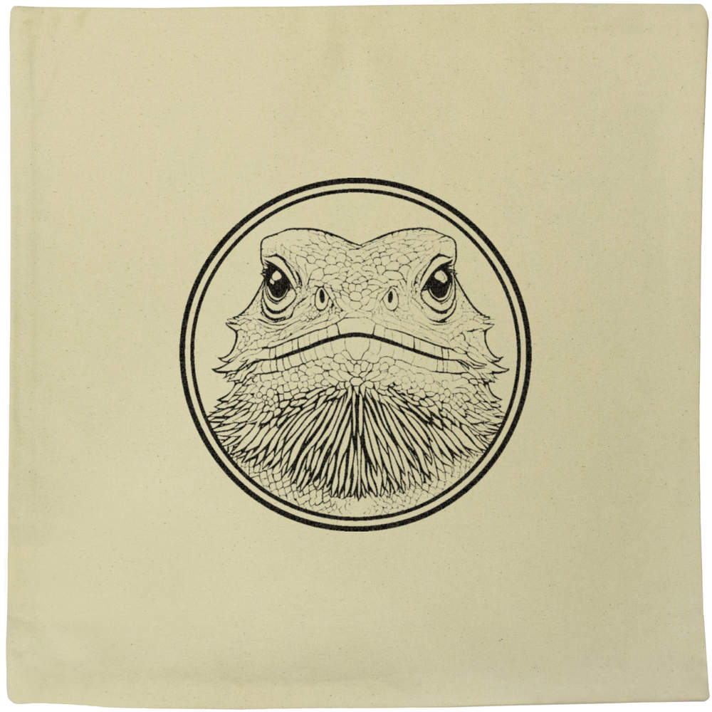 40cm x 40cm 'Bearded Dragon in Circle Frame' Canvas Cushion Cover (CV00041156)