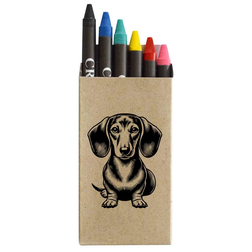 6 x 'Dachshund' Coloured Crayons - Non-Toxic Crayon Set in a Printed Cardboard Pack for School and Crafts (CY00029967)