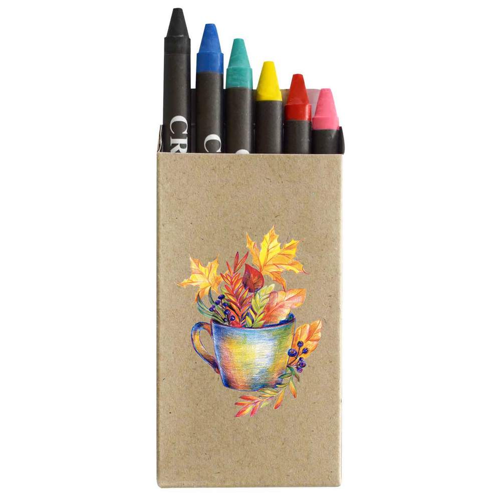 'Colorful Fall Leaves And Coffee Cup Drawing' Coloured Crayon Set (CY00034228)