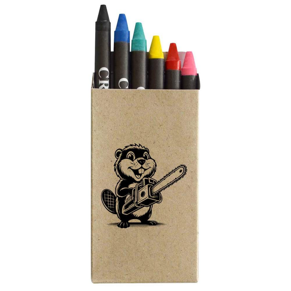 'Happy Beaver With Chainsaw' Coloured Crayon Set (CY00036791)