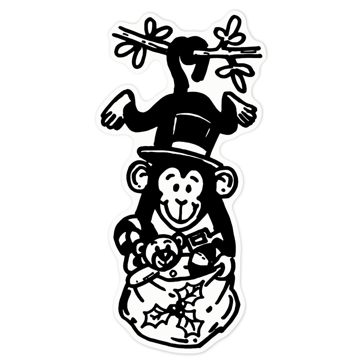 'Hanging Xmas Monkey' Clear Premium Vinyl Decal Stickers – Waterproof, Durable & Easy to Apply - For Car Bumpers, Windows, Bins & More - Large (210mm) (DC00112531)