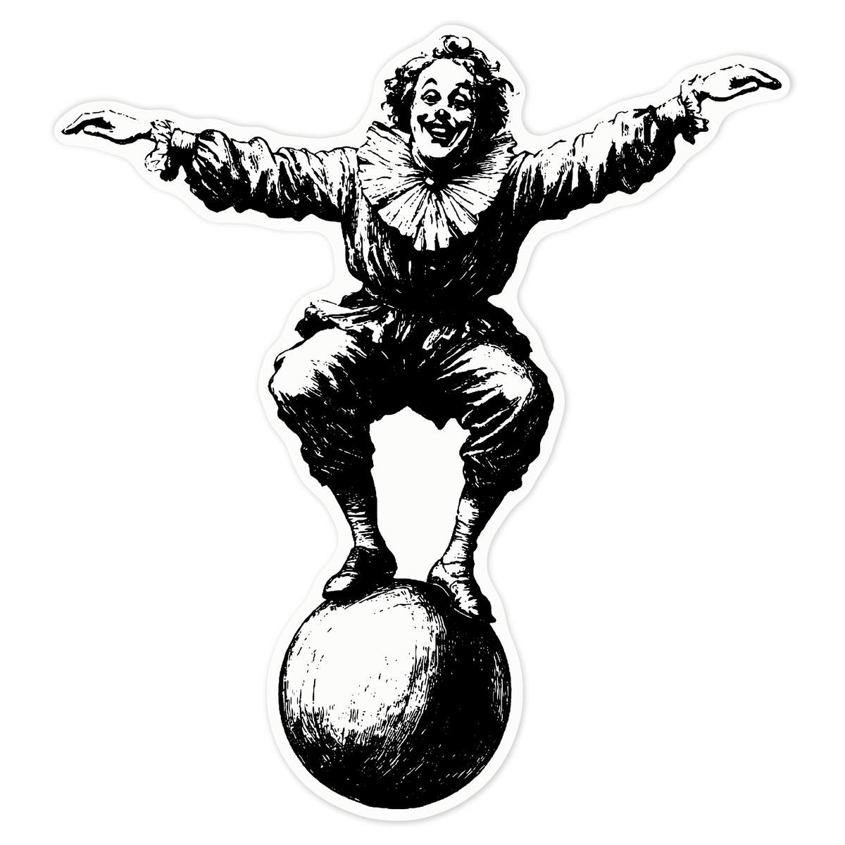 'Vintage Circus Clown on Ball' Clear Premium Vinyl Decal Stickers – Waterproof, Durable & Easy to Apply - For Car Bumpers, Windows, Bins & More - Large (210mm) (DC00135306)
