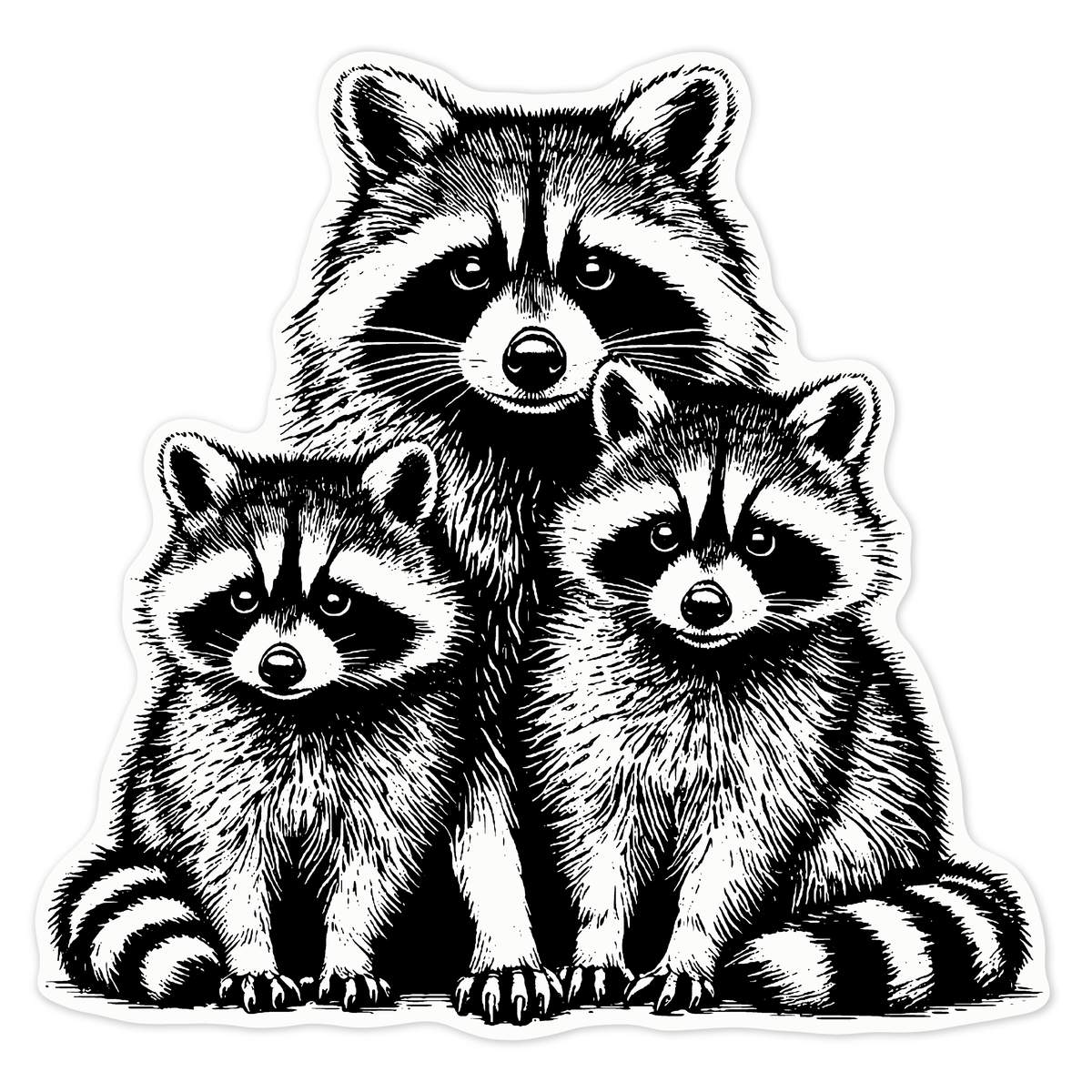 'Raccoon Family' Clear Premium Vinyl Decal Stickers – Waterproof, Durable & Easy to Apply - For Car Bumpers, Windows, Bins & More - Large (210mm) (DC00142270)