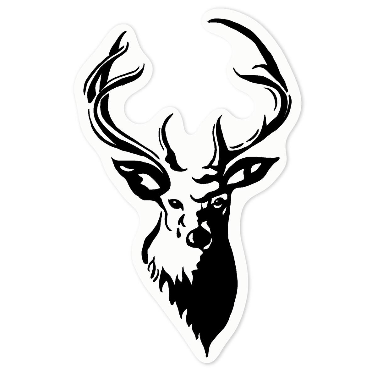 'Stag Head' Vinyl Decal Sticker - Clear, 10cm - Majestic Deer Antlers Silhouette Emblem - Waterproof Permanent Graphic for Cars, Windows, Bins and Smooth Surfaces (DC00019106)