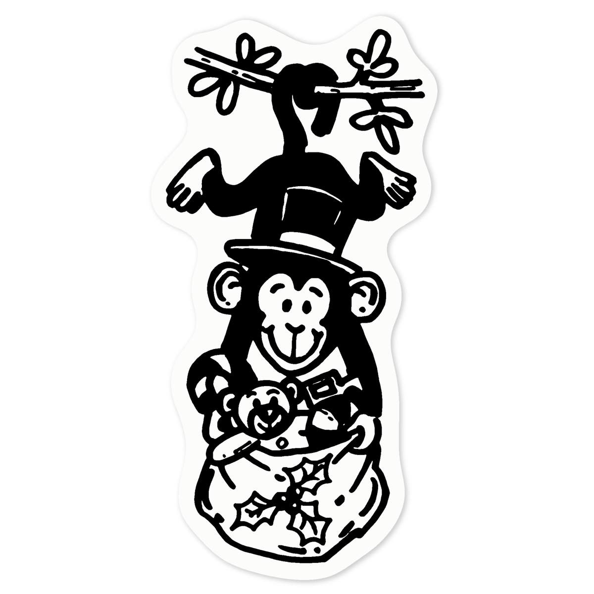 'Hanging Xmas Monkey' Clear Premium Vinyl Decal Stickers – Waterproof, Durable & Easy to Apply - For Car Bumpers, Windows, Bins & More - Medium (100mm) (DC00112530)
