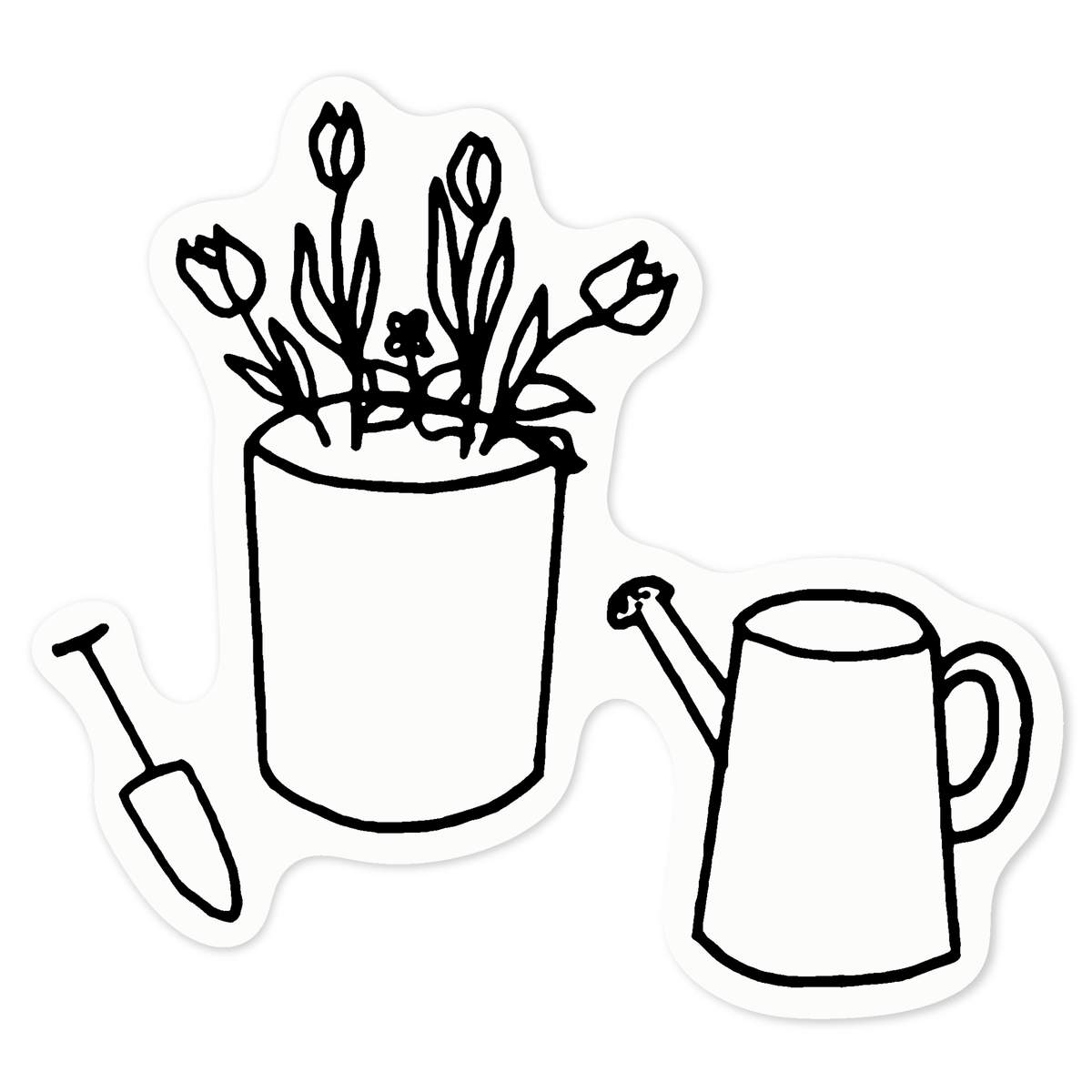 'Watering Can & Flowers' Clear Premium Vinyl Decal Stickers – Waterproof, Durable & Easy to Apply - For Car Bumpers, Windows, Bins & More - Medium (100mm) (DC00113953)
