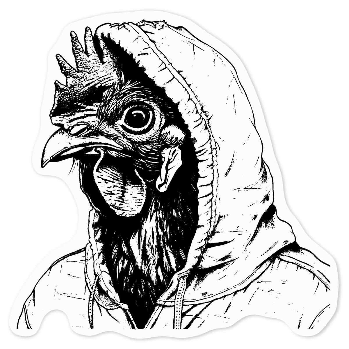'Chicken in a Hoodie' Clear Premium Vinyl Decal Stickers – Waterproof, Durable & Easy to Apply - For Car Bumpers, Windows, Bins & More - Medium (100mm) (DC00130633)