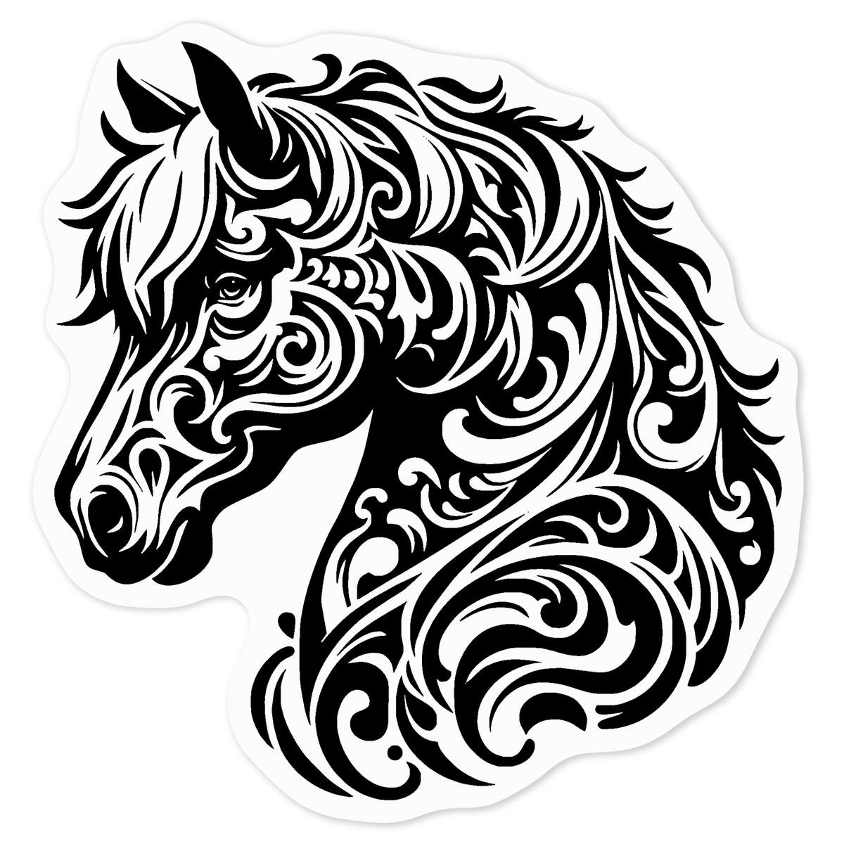 'Stylised Horse Portrait' Clear Premium Vinyl Decal Stickers – Waterproof, Durable & Easy to Apply - For Car Bumpers, Windows, Bins & More - Medium (100mm) (DC00132097)