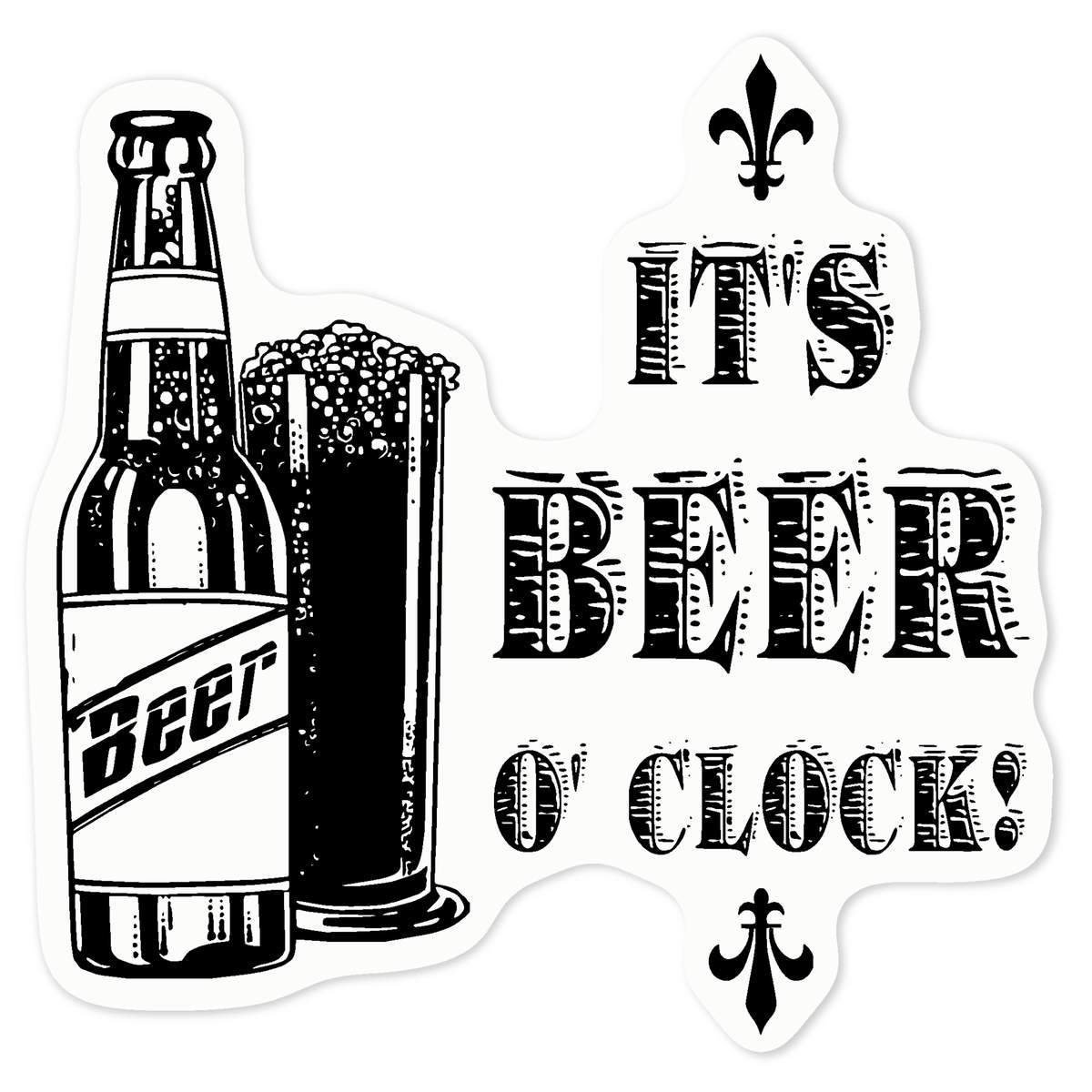 'It's Beer O' Clock' Clear Premium Vinyl Decal Stickers – Waterproof, Durable & Easy to Apply - For Car Bumpers, Windows, Bins & More - Medium (100mm) (DC00133709)