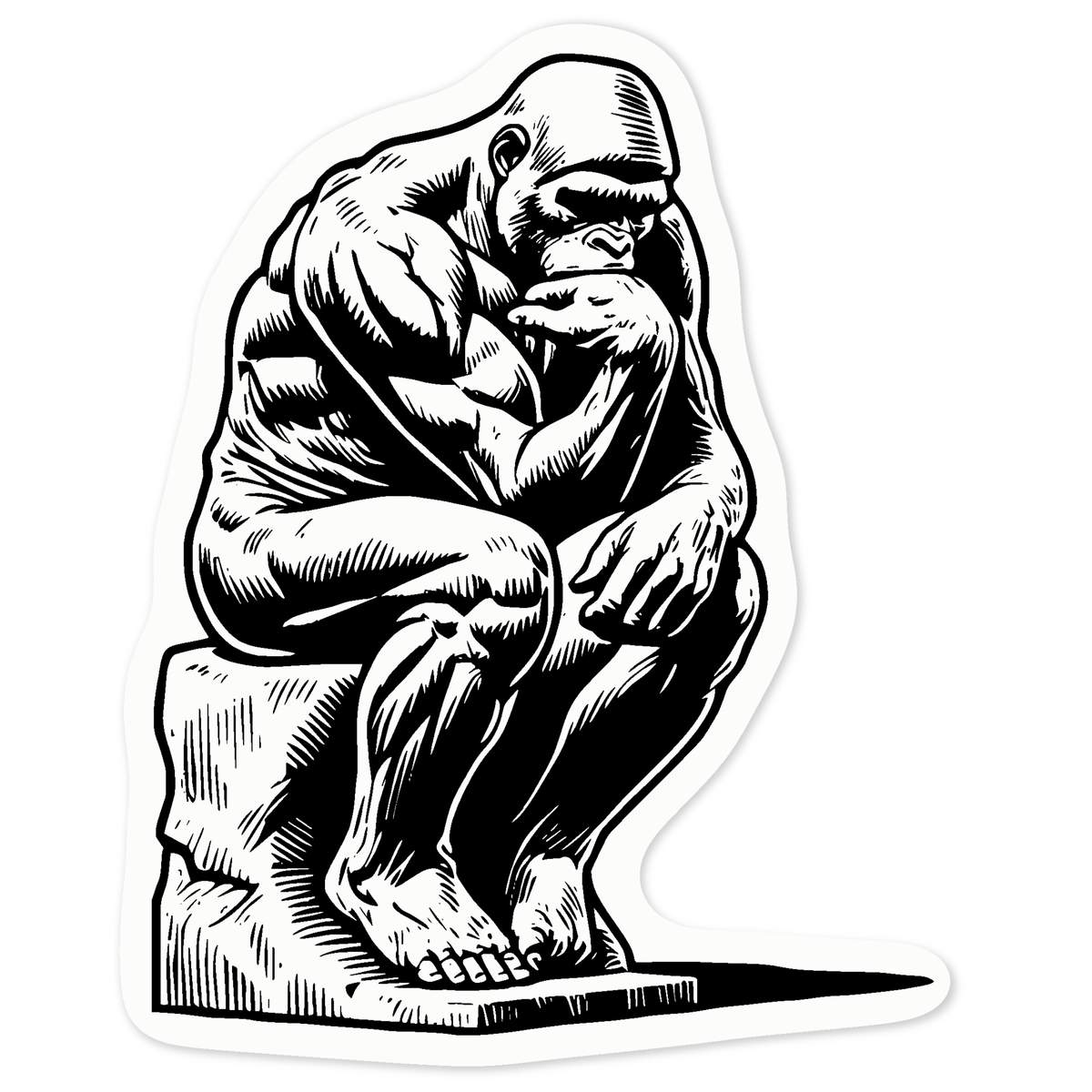 'Thinking Gorilla Statue' Clear Premium Vinyl Decal Stickers – Waterproof, Durable & Easy to Apply - For Car Bumpers, Windows, Bins & More - Medium (100mm) (DC00139509)