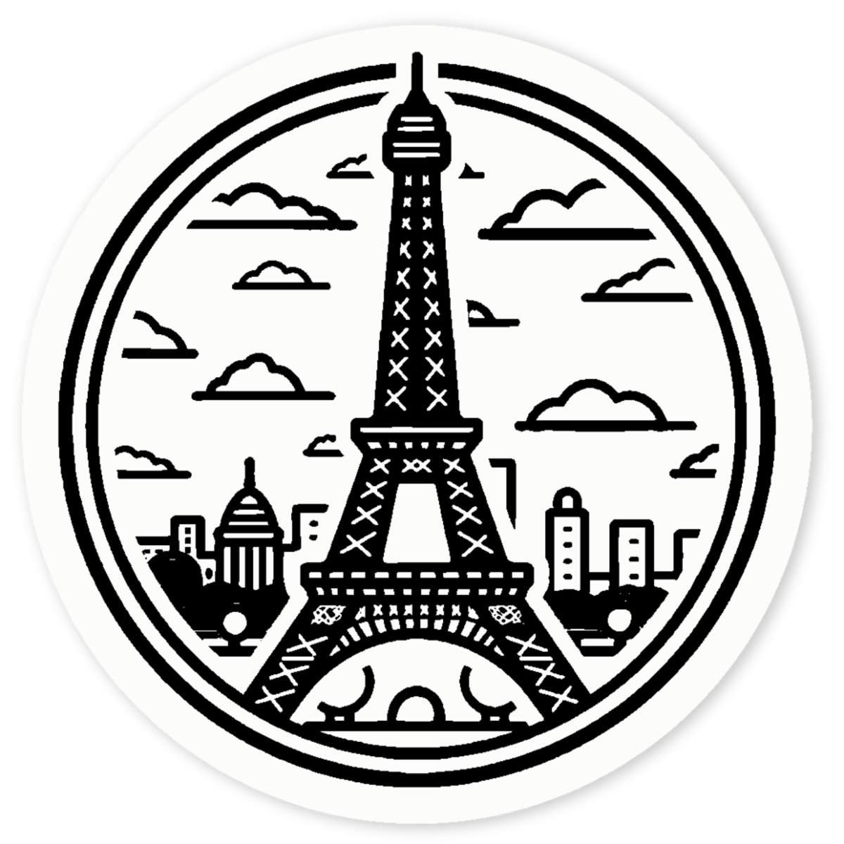 'Eiffel Tower in Circle Frame' Clear Sticker Decals (DC047200)