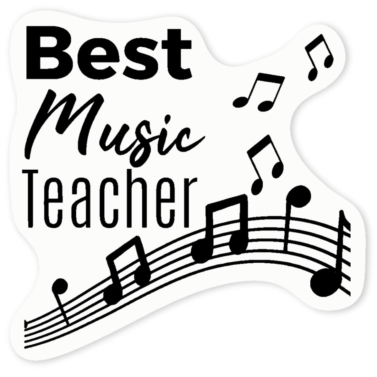 4 x 'Best Music Teacher' Clear Premium Vinyl Decal Stickers – Waterproof, Durable & Easy to Apply - For Car Bumpers, Windows, Bins & More - Small (50mm) (DC00131180)
