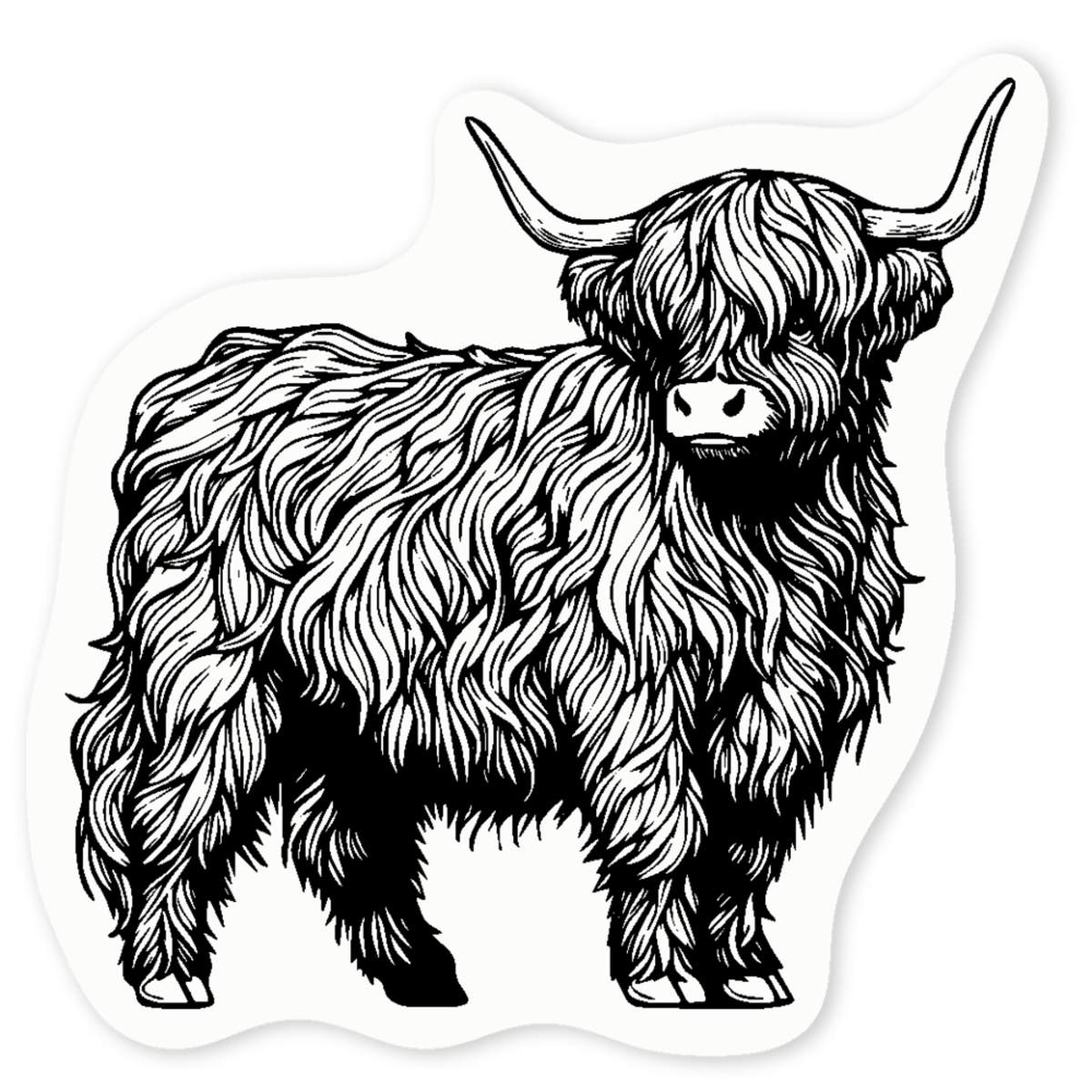 4 x 'Highland Cow Standing' Clear Premium Vinyl Decal Stickers – Waterproof, Durable & Easy to Apply - For Car Bumpers, Windows, Bins & More - Small (50mm) (DC00132120)
