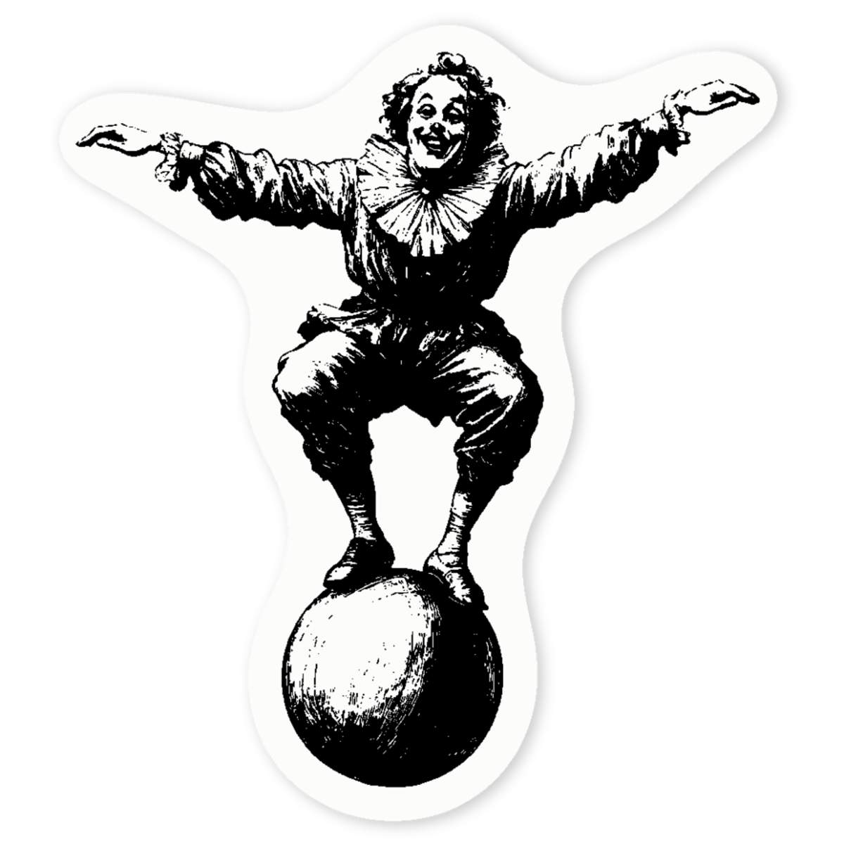 4 x 'Vintage Circus Clown on Ball' Clear Premium Vinyl Decal Stickers – Waterproof, Durable & Easy to Apply - For Car Bumpers, Windows, Bins & More - Small (50mm) (DC00135304)
