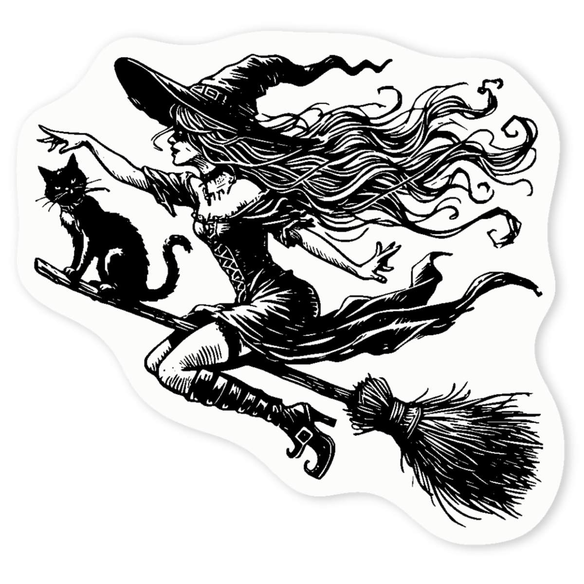 'Cool Witch On Broomstick' Clear Sticker Decals (DC051625)