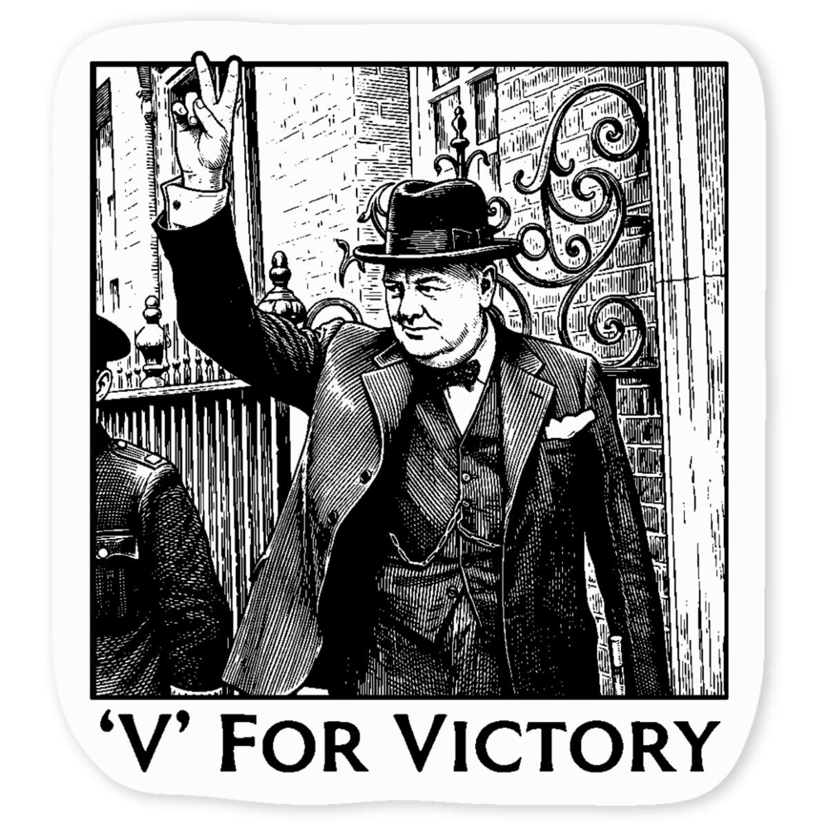 'Churchill Victory Sign' Clear Vinyl Decal Sticker - Waterproof Permanent Vinyl Decal for Cars, Windows and Bins (DC064000)