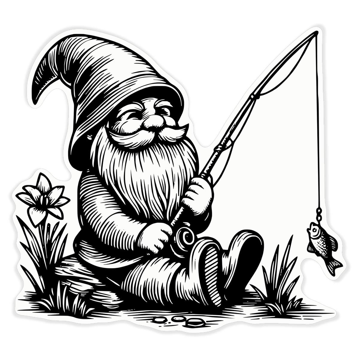'Fishing Garden Gnome' Vinyl Decal Sticker - Clear, 46cm - Waterproof Permanent Graphic for Cars, Windows, Bins and Smooth Surfaces (DC00132047)