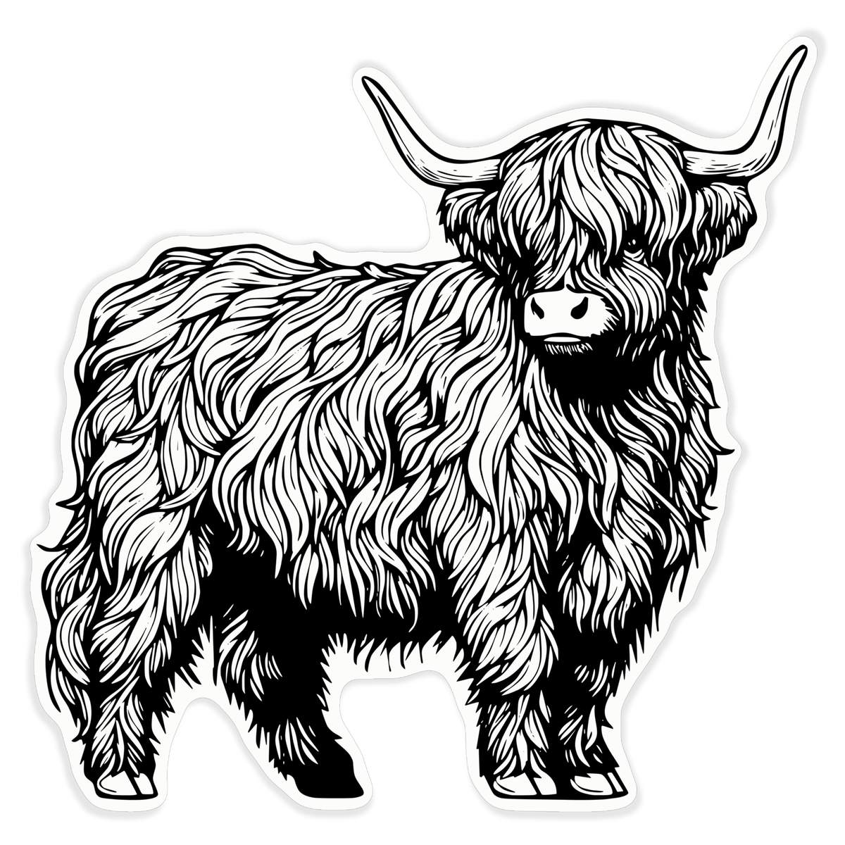 'Highland Cow Standing' Clear Premium Vinyl Decal Stickers – Waterproof, Durable & Easy to Apply - For Car Bumpers, Windows, Bins & More - XL (460mm) (DC00132123)