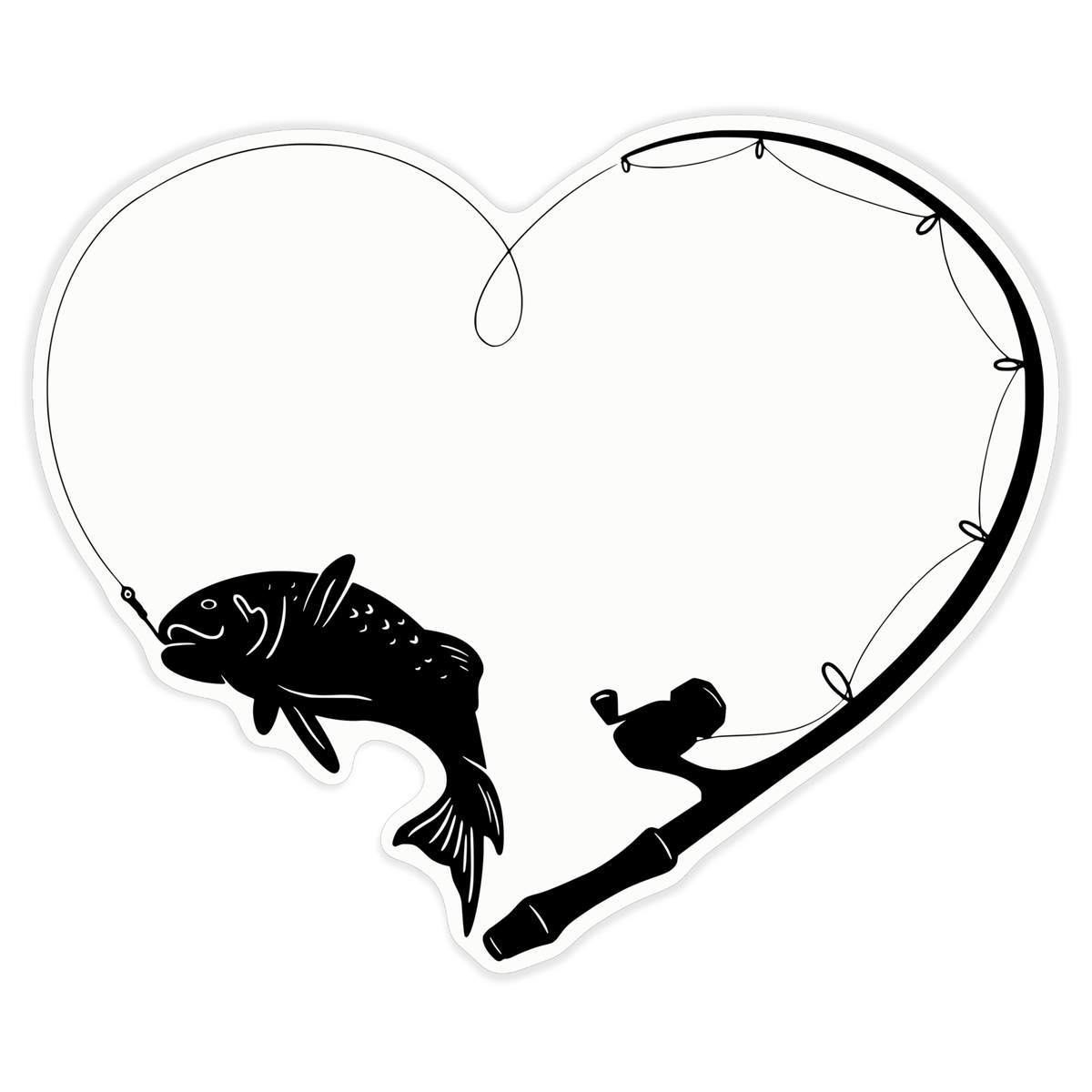 'Fishing Heart' Clear Premium Vinyl Decal Stickers – Waterproof, Durable & Easy to Apply - For Car Bumpers, Windows, Bins & More - XL (460mm) (DC00142899)