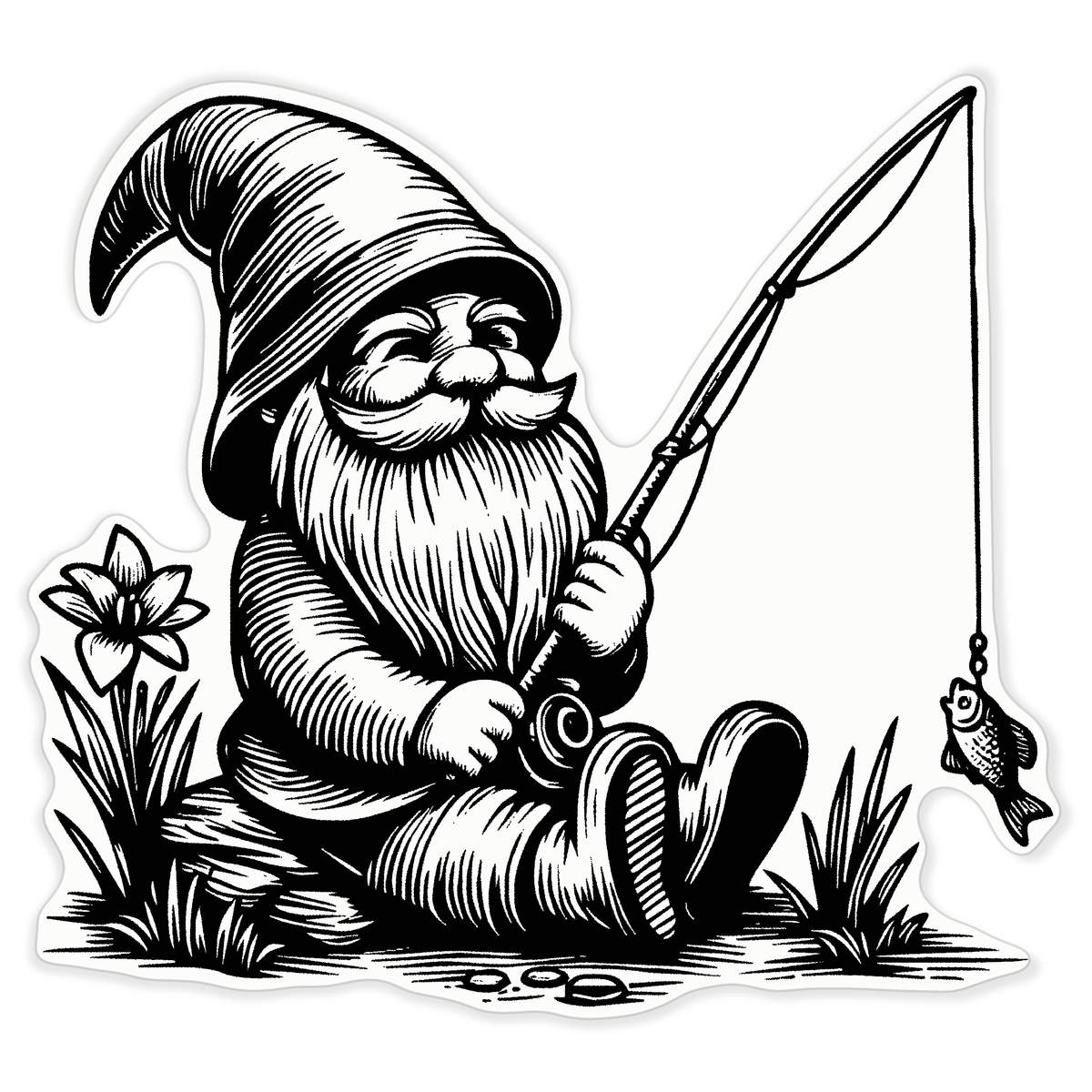 'Garden Gnome With Fishing Rod' Clear Premium Vinyl Decal Stickers – Waterproof, Durable & Easy to Apply - For Car Bumpers, Windows, Bins & More - XXL (720mm) (DC00159356)