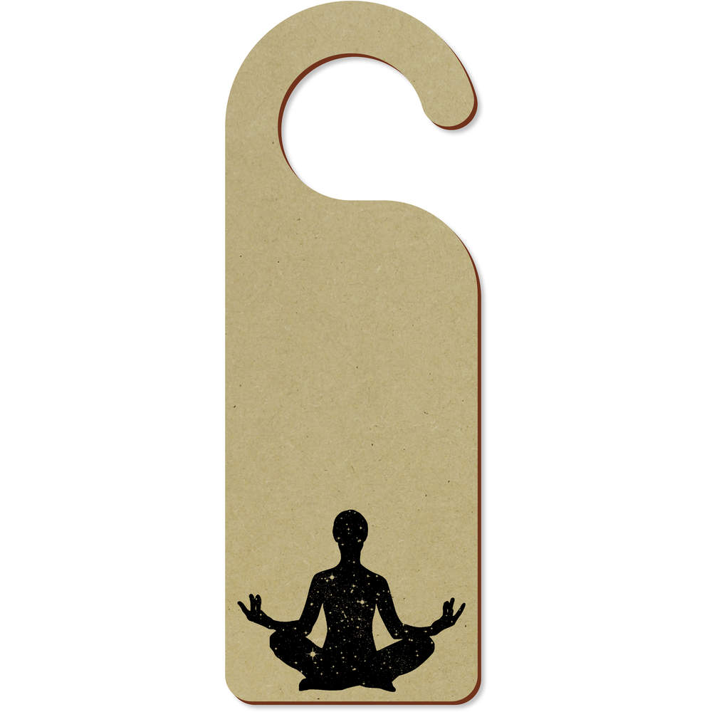 'Meditation Stars' Wooden Door Hanger / Sign - 20cm - Cosmic Yoga Lotus Pose Silhouette - Bedroom, Office, Hotel and Home Notice Plaque (DH00017261)