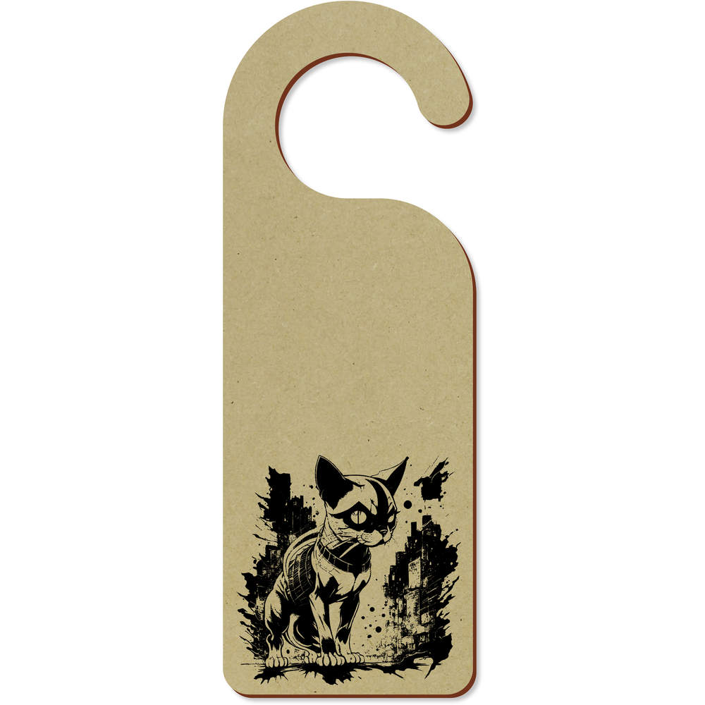 'Electro Cat In Cyber Punk City' 200mm x 72mm Door Hanger / Sign (DH00038488)