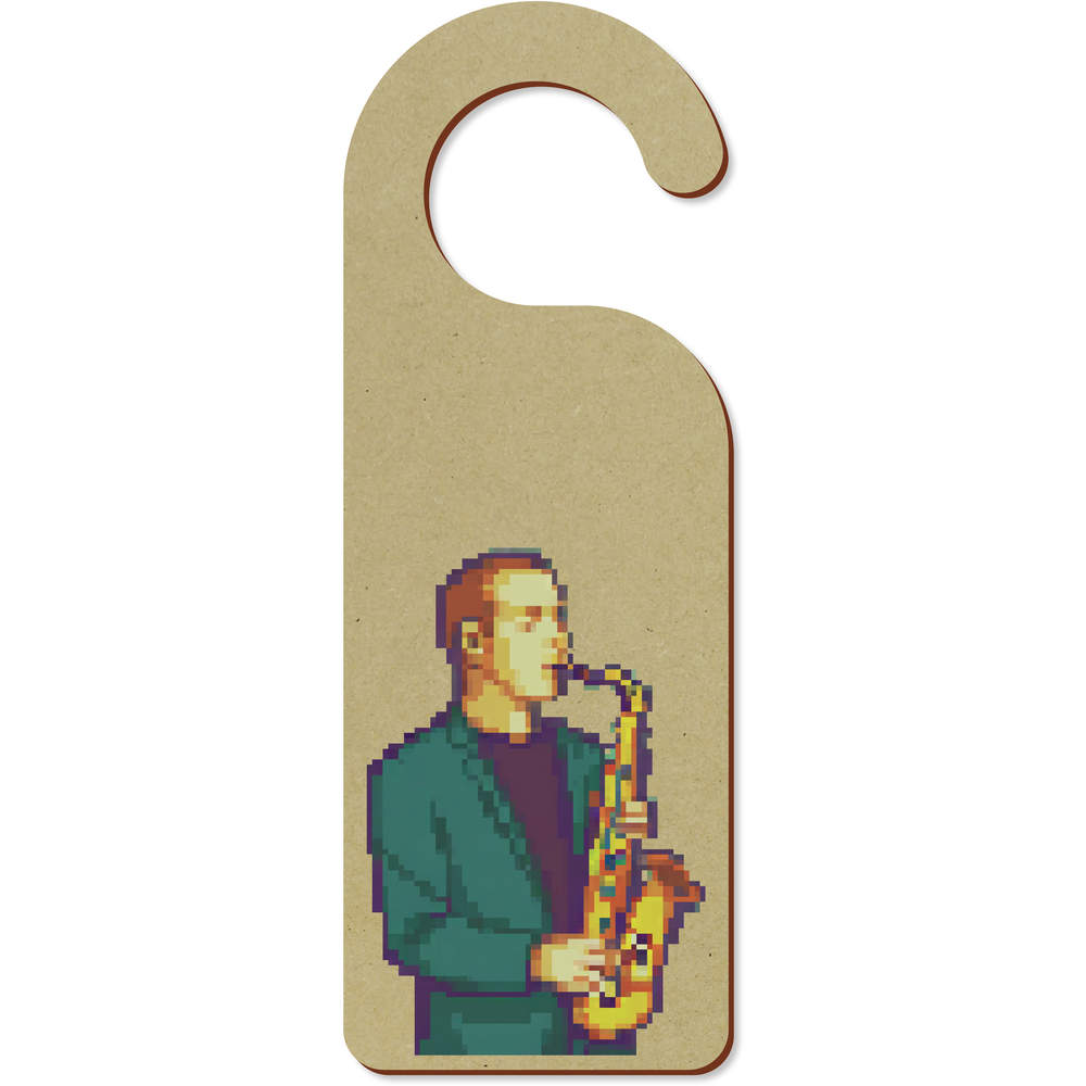 'Musician Playing Saxophone' 200mm x 72mm Door Hanger / Sign (DH00039834)