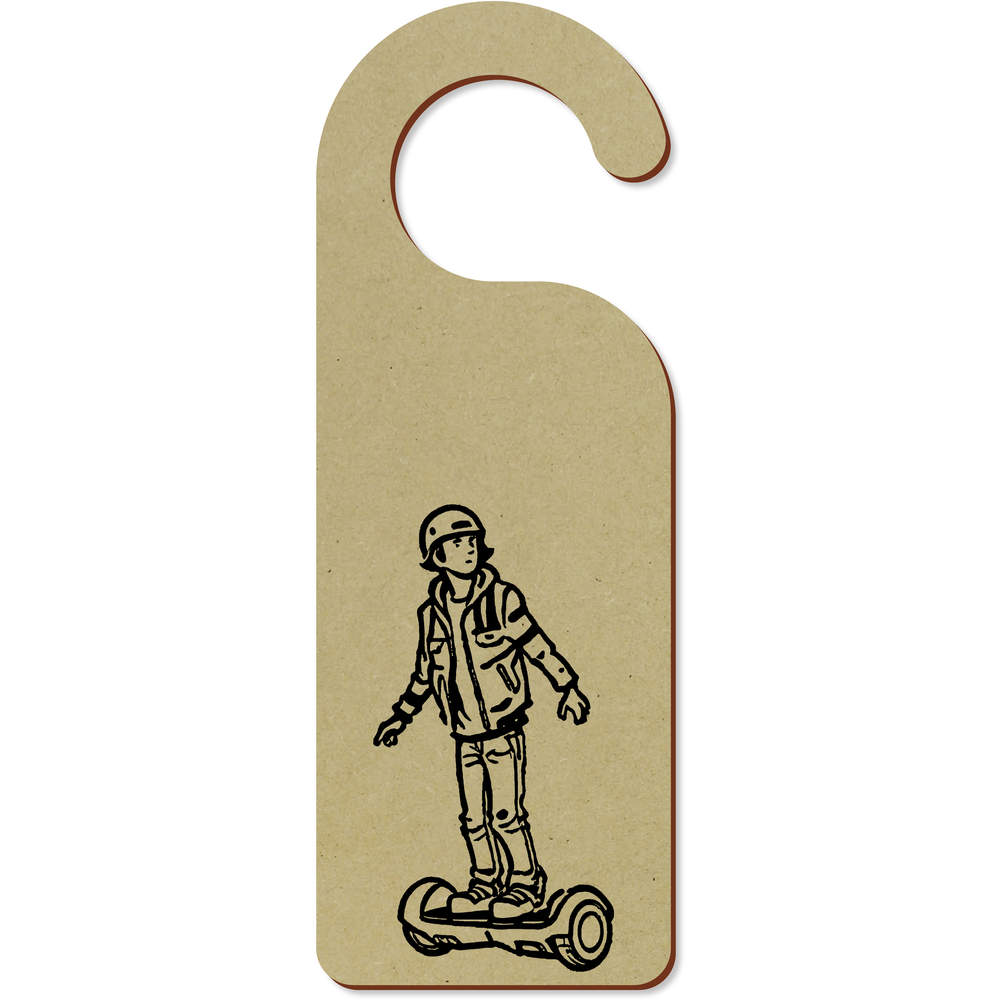 'Boy On Electric Hoverboard' 200mm x 72mm Door Hanger / Sign (DH00040502)