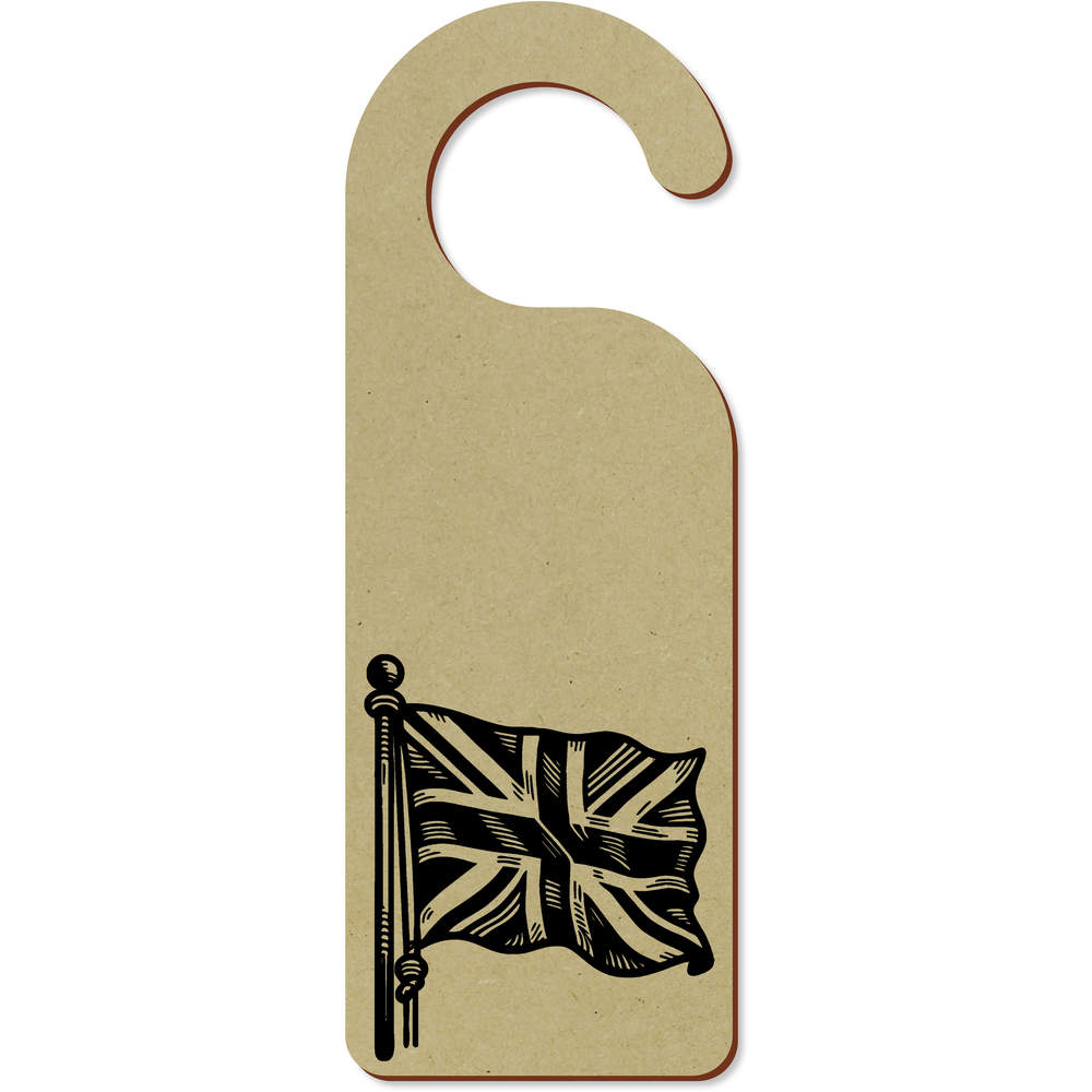 'Union Jack On Flag Pole' 200mm x 72mm Door Hanger / Sign (DH00042894)