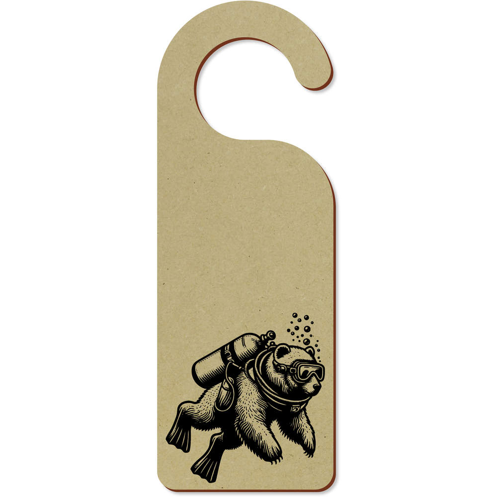 'Scuba Diving Bear' 200mm x 72mm Door Hanger / Sign (DH00042953)
