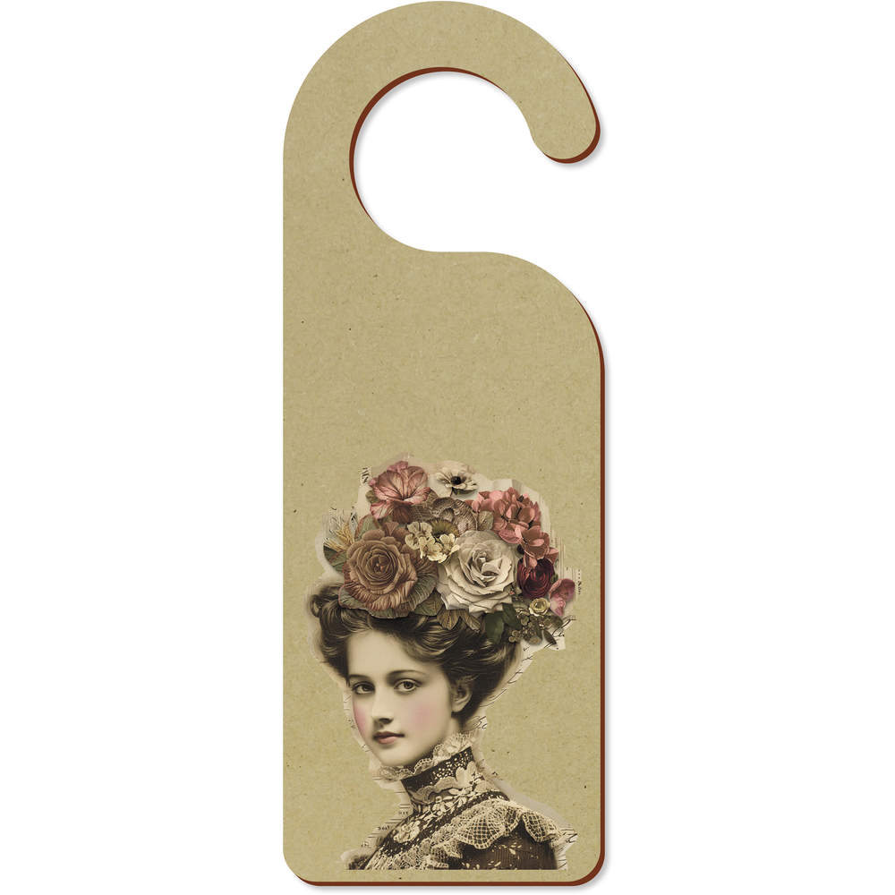 'Vintage Victorian Lady with Flowers in Hair' 200mm x 72mm Door Hanger / Sign (DH00042970)