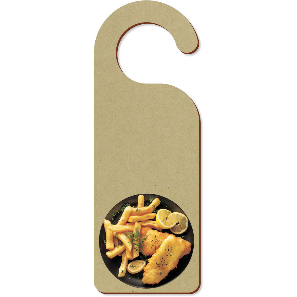 'Fish and Chips with Lemon' 200mm x 72mm Door Hanger / Sign (DH00043003)