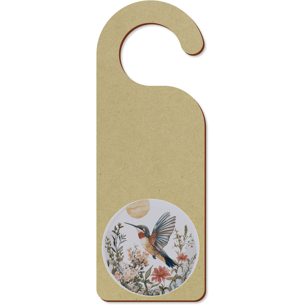 'Hummingbird with Flowers' 200mm x 72mm Door Hanger / Sign (DH00043843)