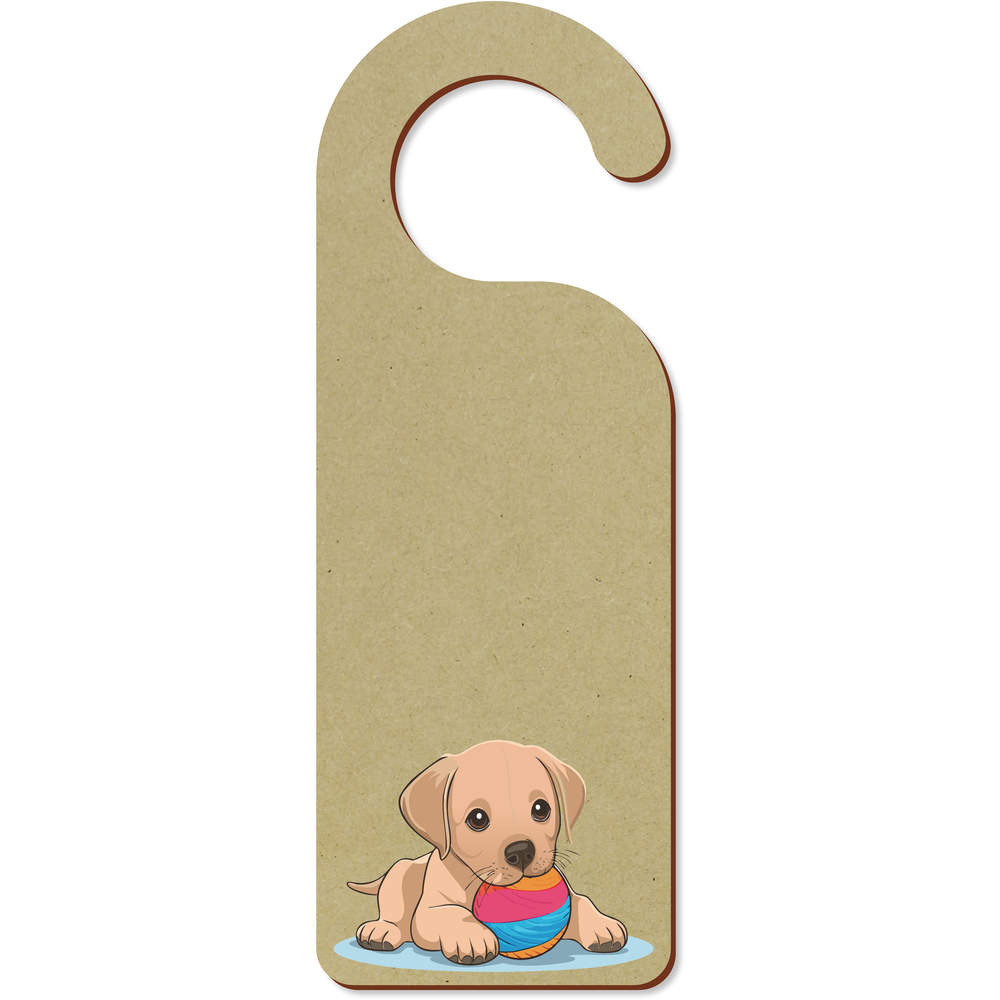'Labrador Retriever Puppy With A Colorful Ball' 200mm x 72mm Door Hanger / Sign (DH00044218)