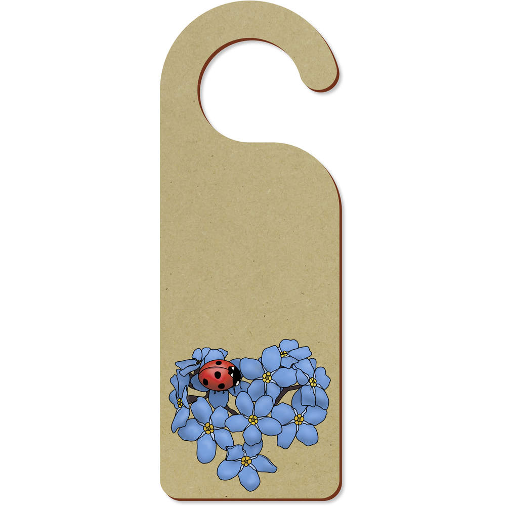 'Ladybird On Forget-Me-Nots' 200mm x 72mm Door Hanger / Sign (DH00044506)