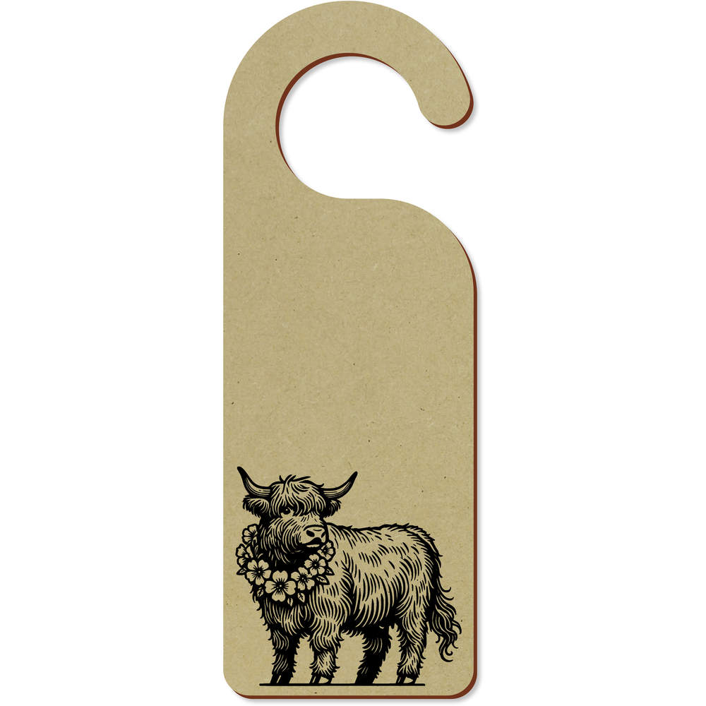 'Highland Cow With Flower Garland' 200mm x 72mm Door Hanger / Sign (DH00045588)
